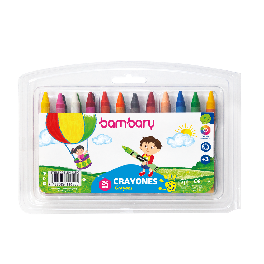 CRAYONES (24) REDONDOS ESTUCHE PLASTICO 205-2015/202 BAMBARY