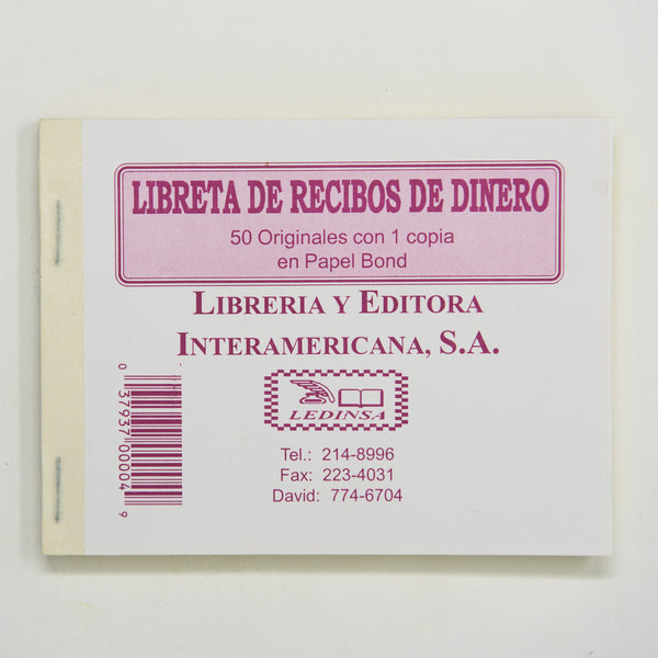 RECIBO DE DINERO CON 1 COPIA (PAPEL QUIMICO)