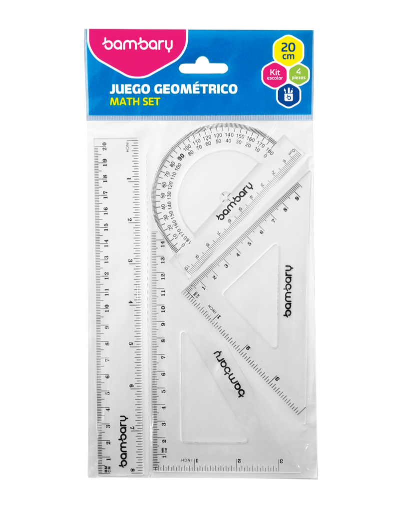 JUEGO DE GEOMETRIA 20CM BLISTER 230-6010/020 BAMBARY